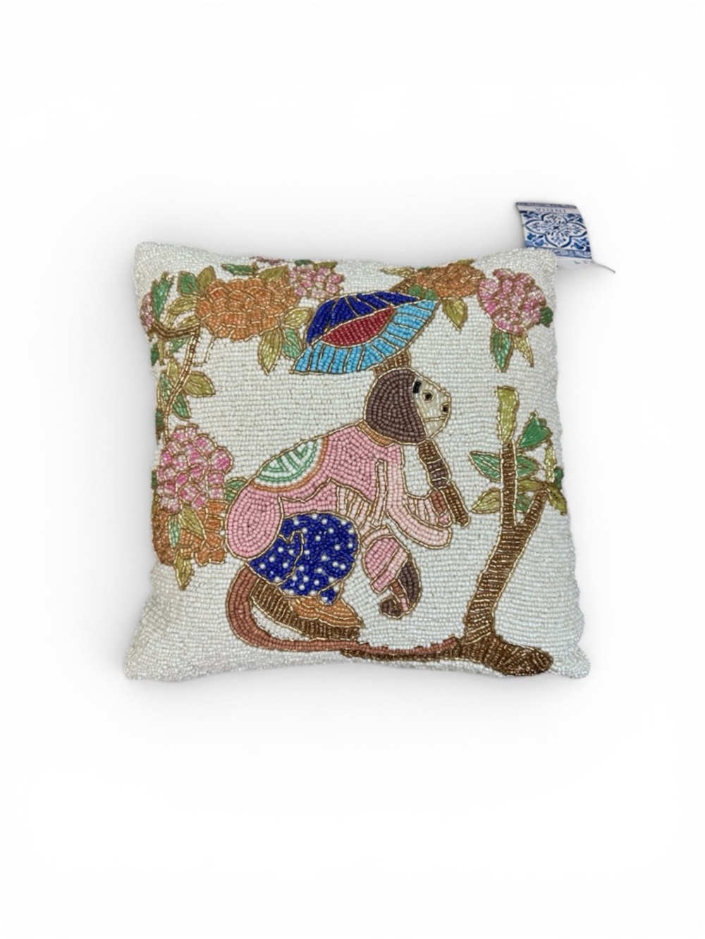 NWT India World Traveler‎ Collection Beaded Monkey Pillow Viral Decor